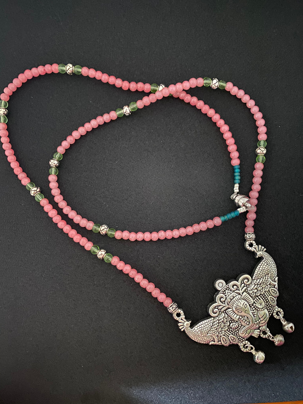 Savi - Ganesh Pendant with Pink and Green beads