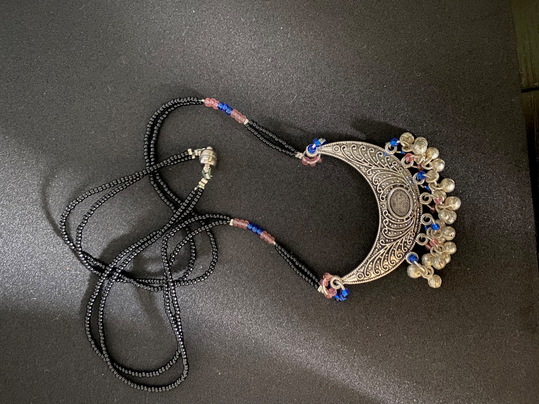 Kṛṣṇaḥ - Black Beads with Blue and Pink Beads and Half moon Pendent