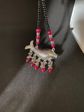 Load image into Gallery viewer, Kṛṣṇaḥ - Black Beads with Pink beads &amp; Fish Pendant
