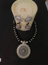 Load image into Gallery viewer, Kṛṣṇaḥ - Black Beads with Silver colour bells &amp; Pendant
