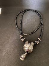 Load image into Gallery viewer, Kṛṣṇaḥ -Black Beads with Silver and Silver balls chain
