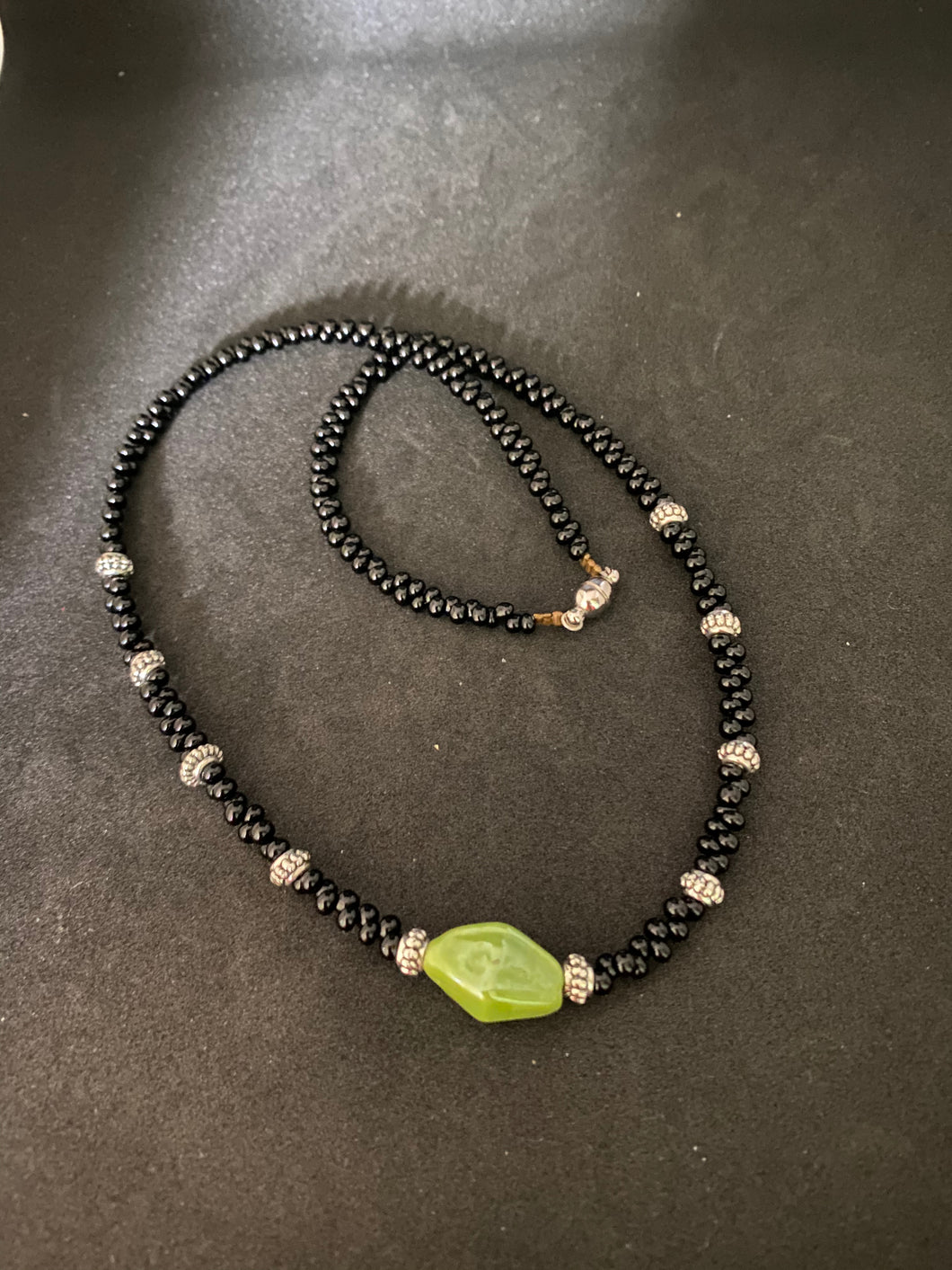 Kṛṣṇaḥ - Black Bead Chain with Green Beads