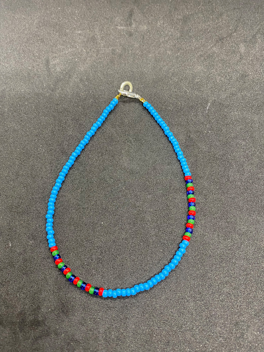 Anklet - Blue, Red, Green & ink blue beads