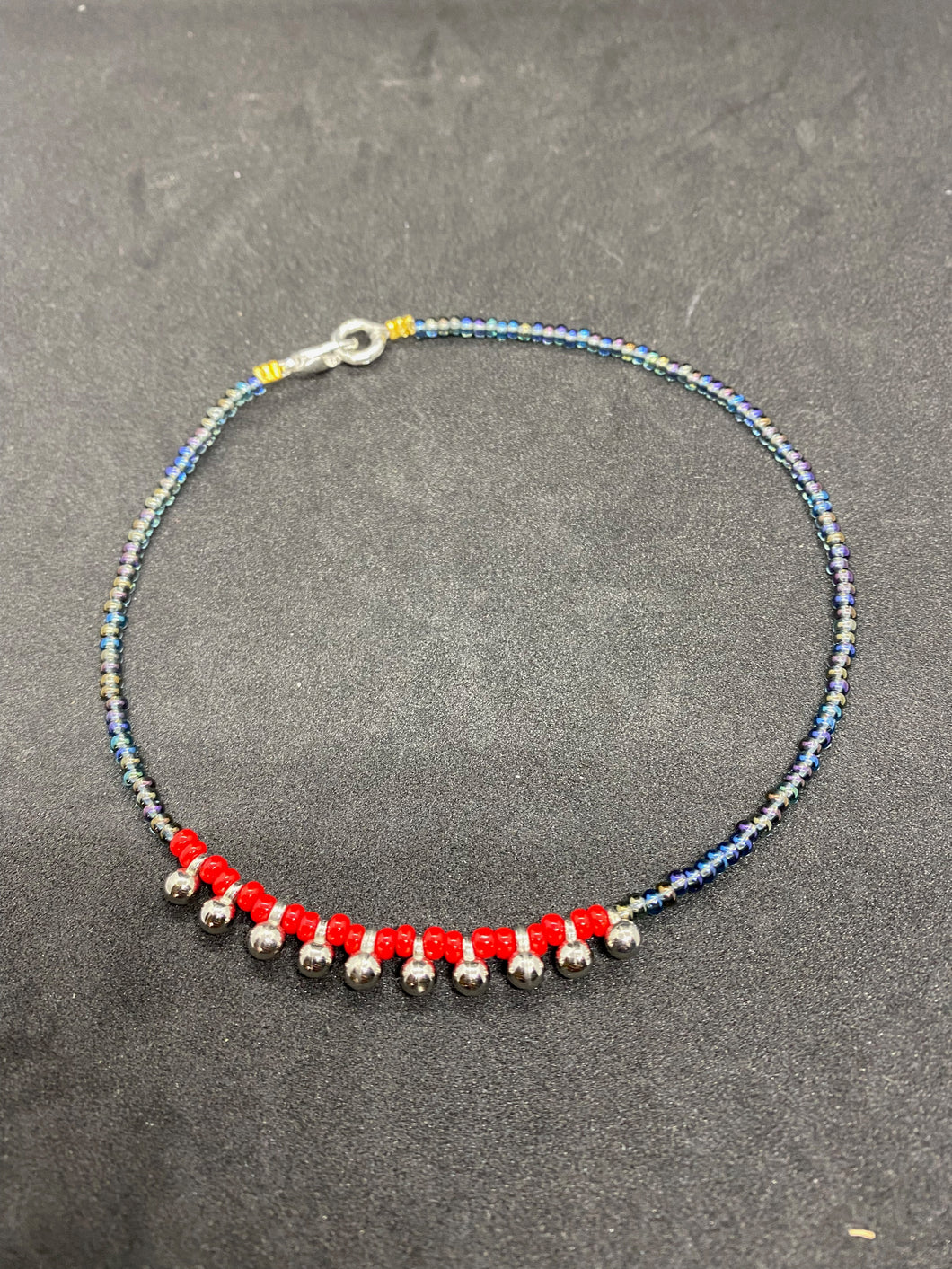 Anklet - Blue-grey and Red beads