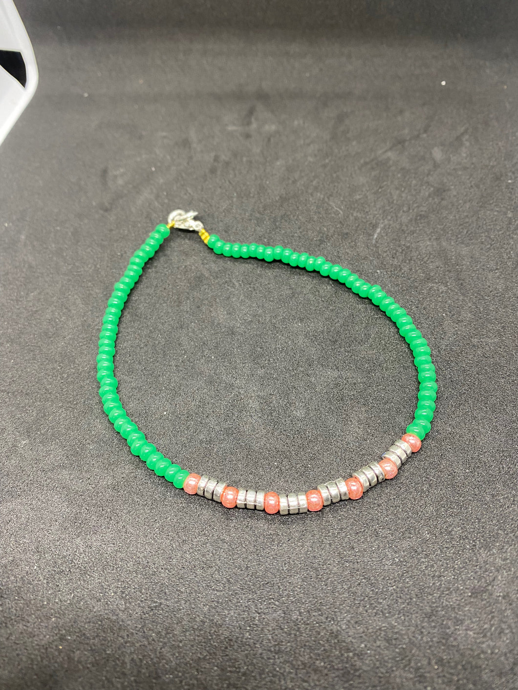 Anklet - Green and Coral colour beads