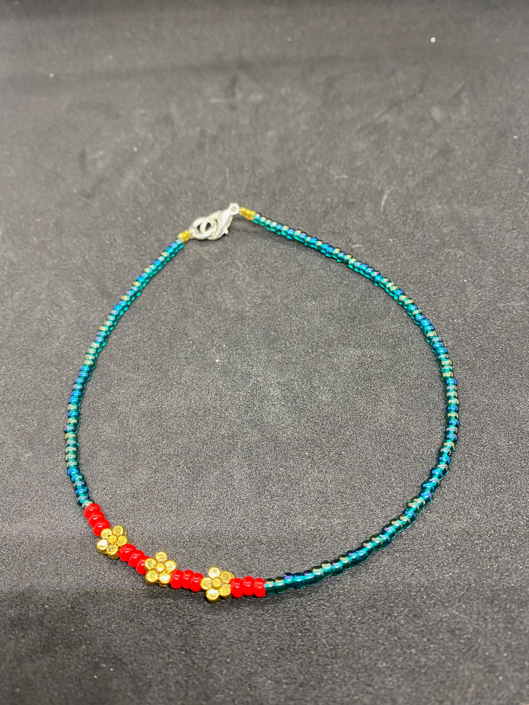 Anklet - Greenish Blue and Red beads